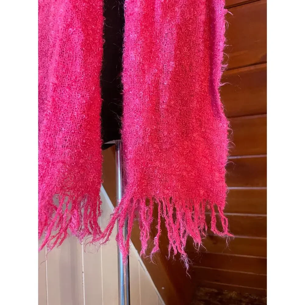 60s Mod Vintage Andrew Stewart Scotland Bright Pink Mohair Blend Shawl Scarf